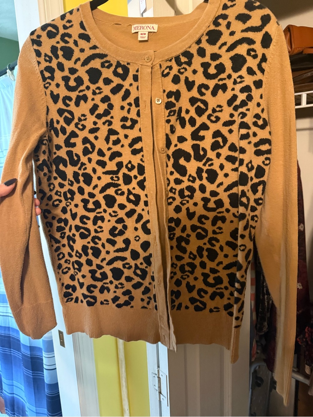 Merona Camel and Black Leopard Print Cardigan